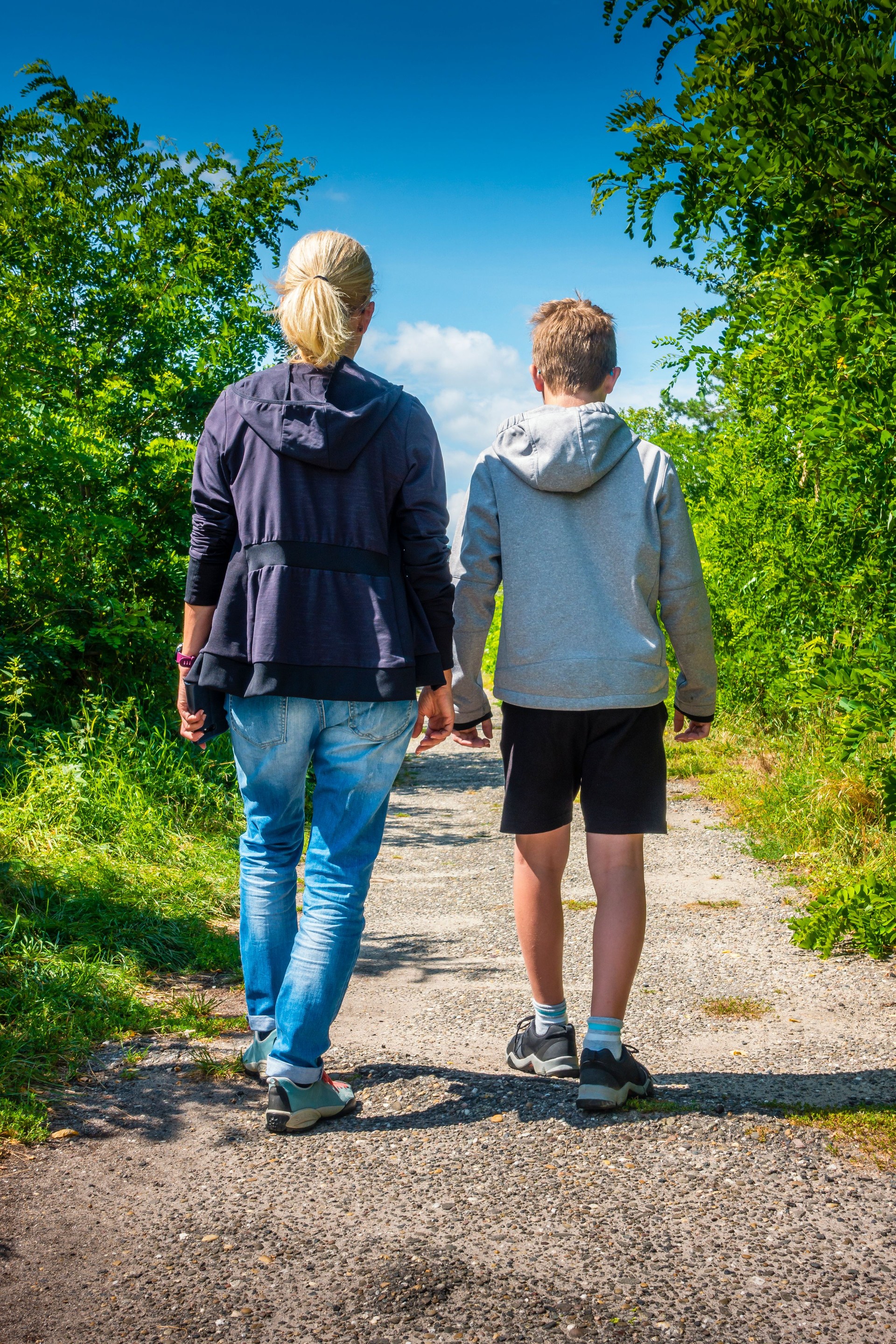 mother and son hiking